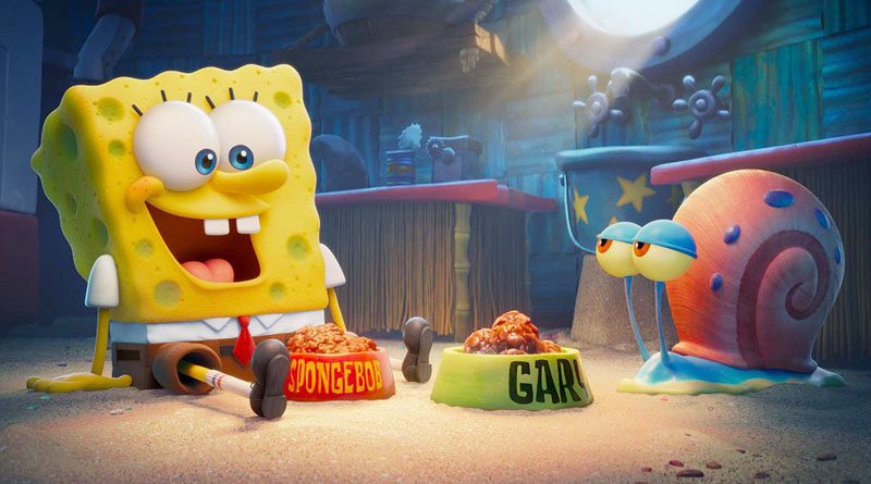 SpongeBob (voiced by Tom Kenny) and Gary the snail in "The SpongeBob Movie: Sponge on the Run" (2020)