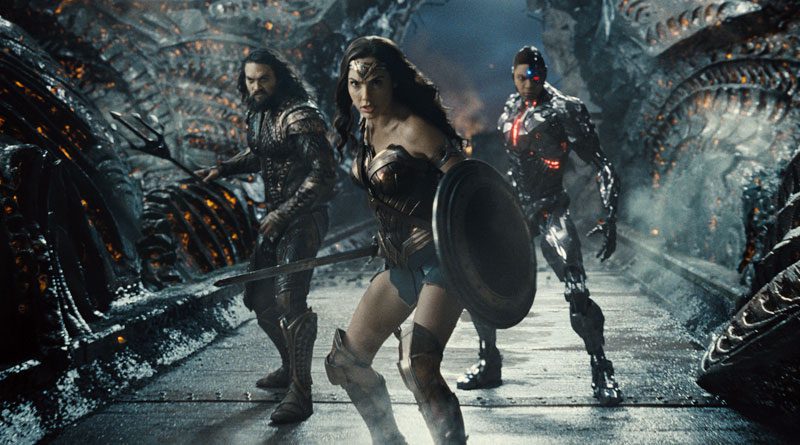 (L-R) Aquaman (Jason Momoa), Wonder Woman (Gal Gadot) and Cyborg (Ray Fisher) in Zack Snyder's "Justice League" (2021)