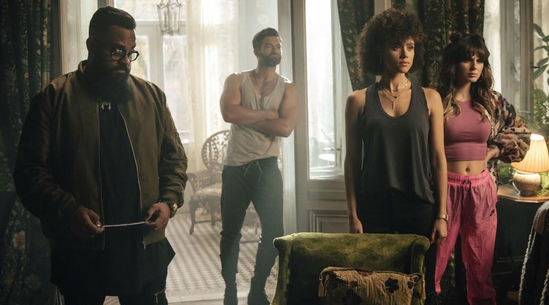 (L-R) Guz Khan, Stuart Martin, Nathalie Emmanuel and Ruby O. Fee in Netflix's "Army of Thieves" (2021)